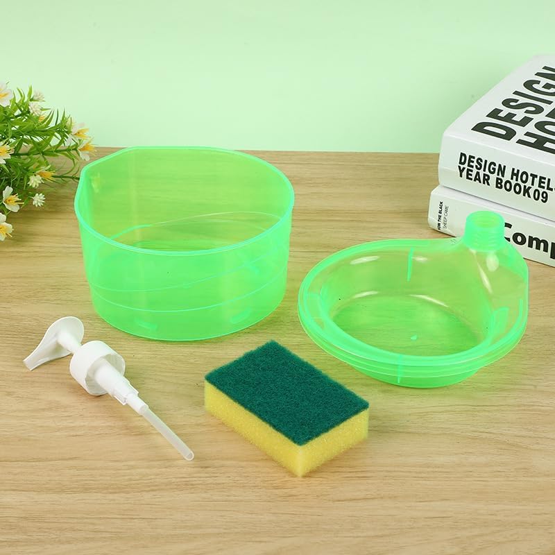 Divinezon Double Layer Soap Dispenser with Pump and Sponge Holder | 15x16x17cm | Multi-Color | Perfect for Kitchen, Bathroom, and Laundry Room Organization