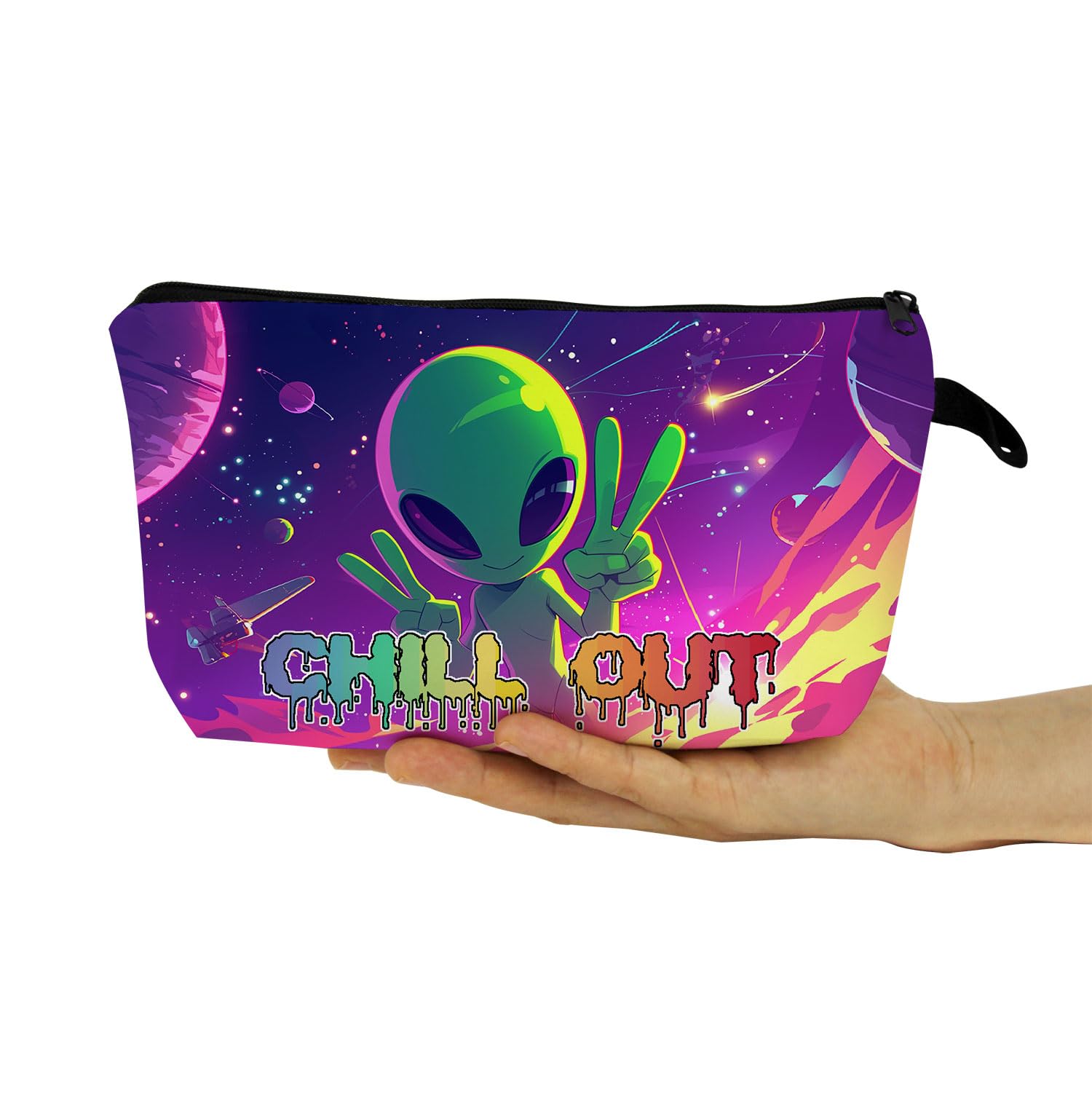 Alien Makeup Bag - Cute Zipper Cosmetic Organizer for Women, Perfect Gift for Alien Lovers & Birthday