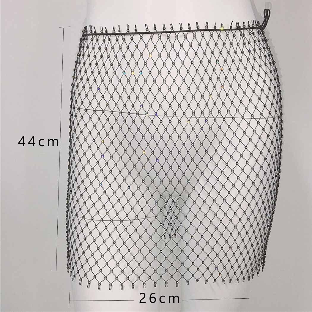 Black Rhinestone Mesh Body Chain - Sparkly Crystal Elastic Skirt Jewelry for Women | Perfect for Festivals, Parties, and Nightclub Outfits