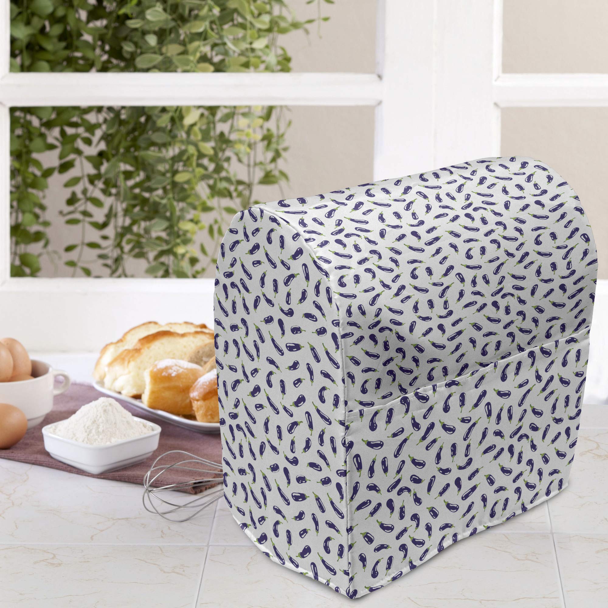 Ambesonne Eggplant Mixer Cover 6-8 Quarts - Purple & White Kitchen Organizer for Baking & Cooking