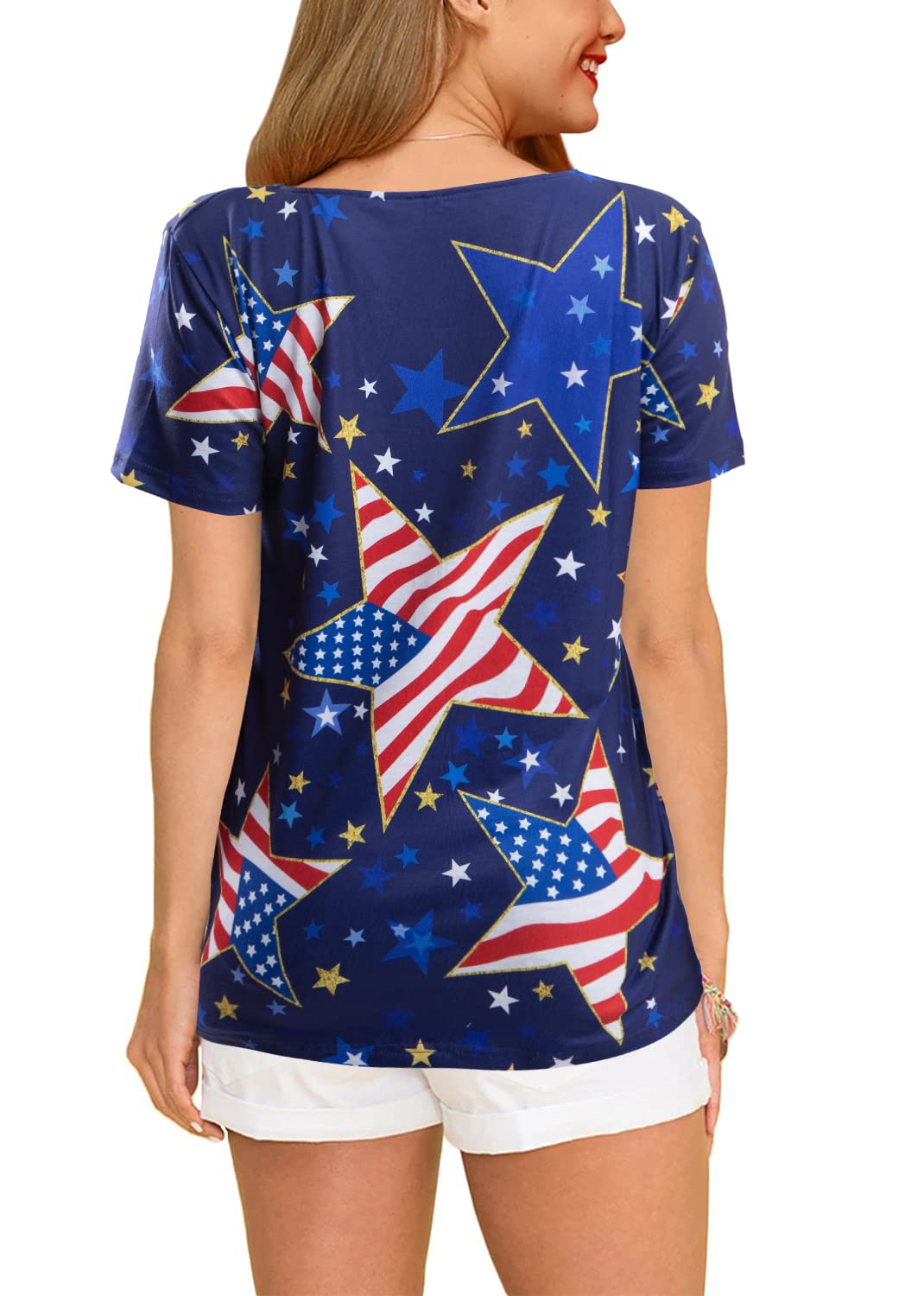 American Flag T-Shirt for Women - Patriotic USA Graphic Tee with Stars & Stripes - Red White Blue July 4th Shirt - Perfect for Independence Day Celebrations, BBQ Parties & Summer Outfits