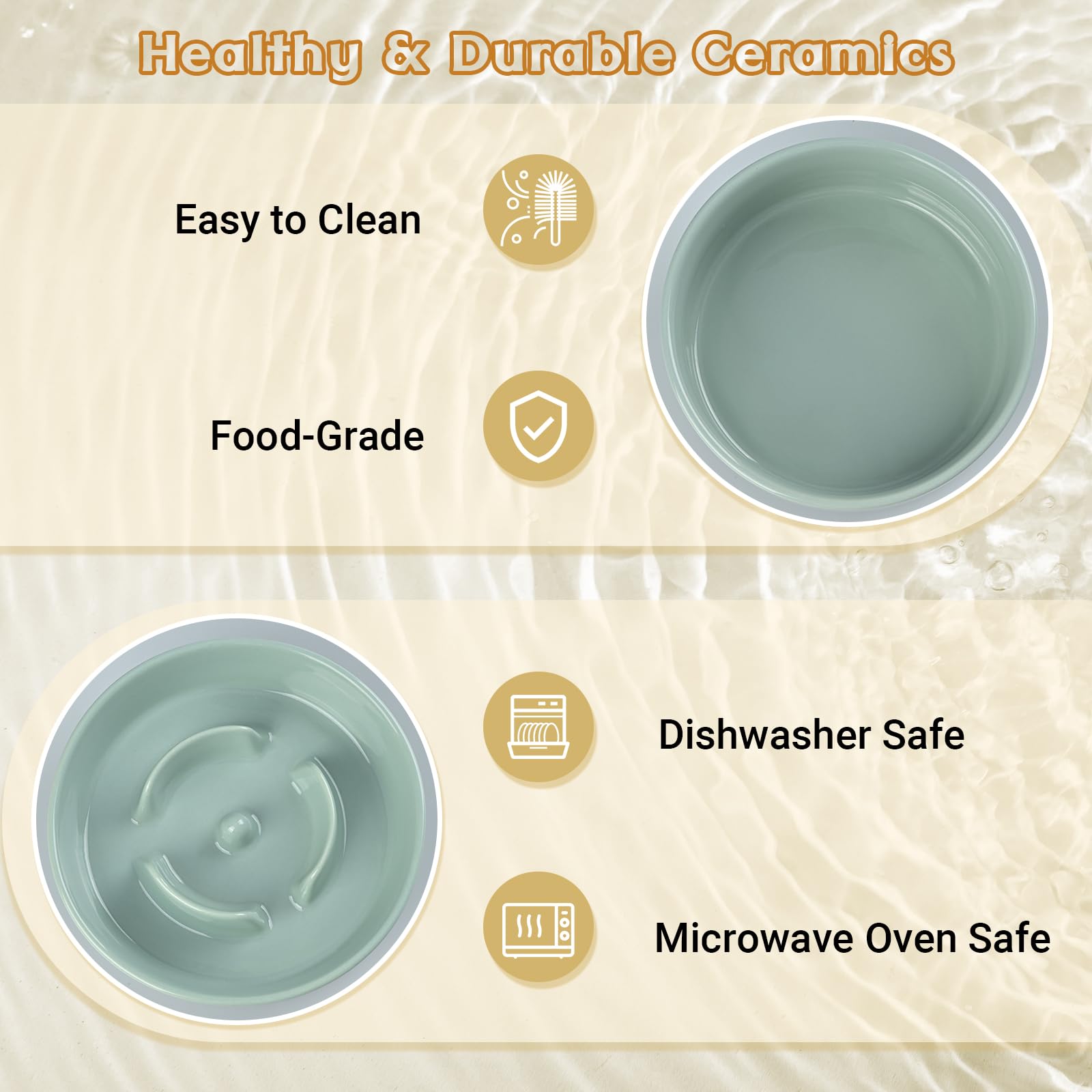 SPUNKYJUNKY Raised Ceramic Slow Feeder Dog Bowl with Water Dish Combo - Adjustable Anti-Choking Elevated Pet Feeder Set for Small & Medium Breeds (Light Green) - Perfect for Mealtime Safety & Mess-Free Feeding at Home or Travel