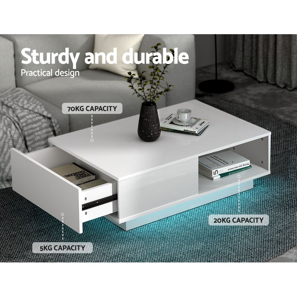 Artiss Modern LED Coffee Table with Adjustable Lights - White - Perfect for Living Room, Bedroom, and Office Decor