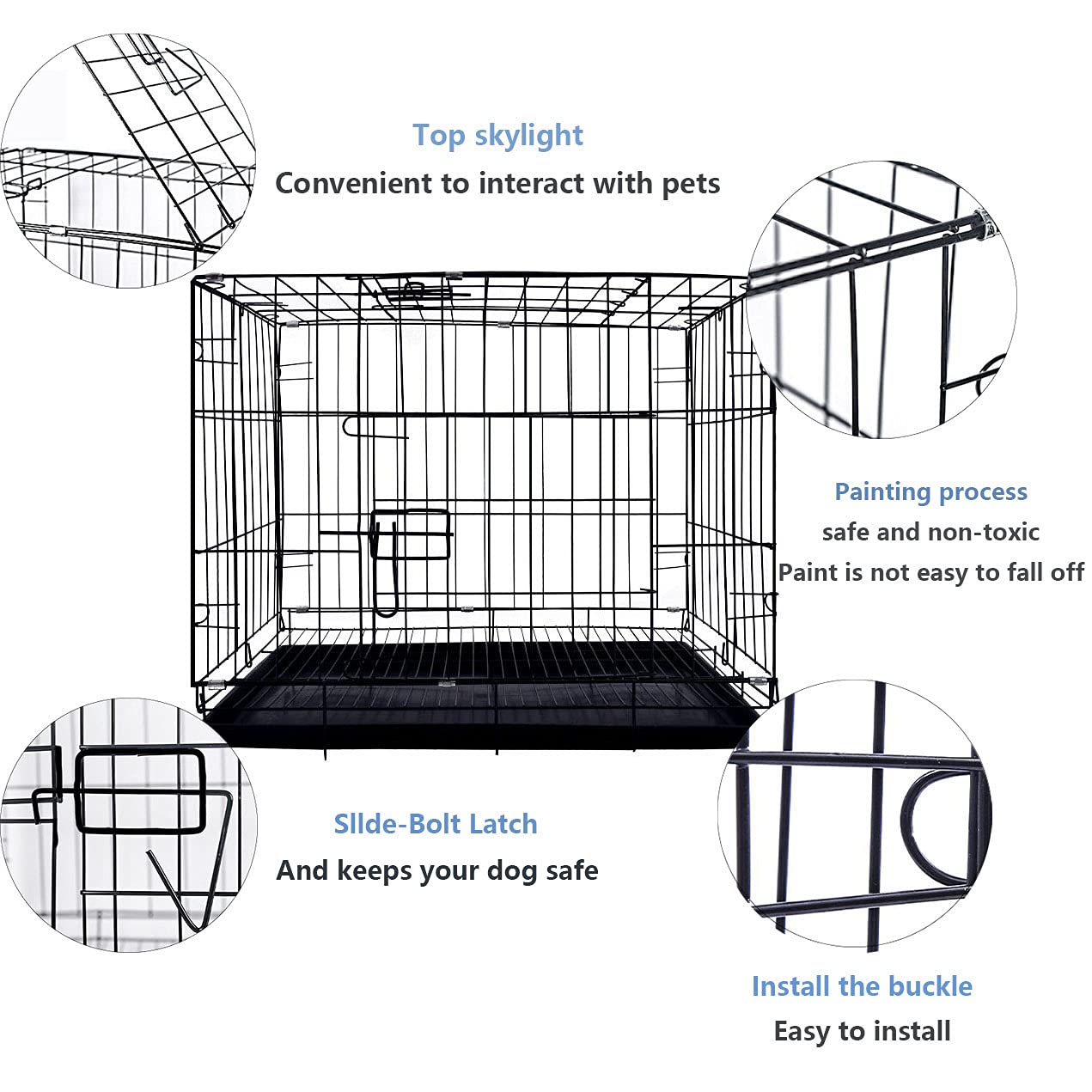 Foldable Metal Dog Crate with Double Doors & Secure Lock - Portable Pet Cage for Small Dogs | Indoor & Outdoor Use, Travel, Training, Vet Visits