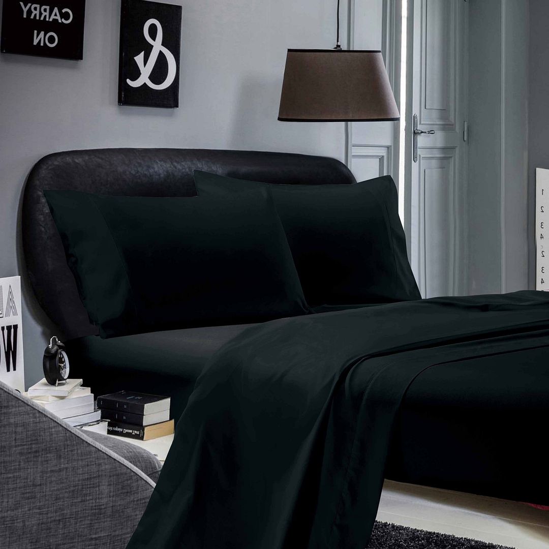1000 Thread Count Ultra Soft Super King Size Bed Sheet Set - Black Flat & Fitted Sheets for Luxurious Comfort | Perfect for Master Bedrooms, Guest Rooms & Hotels