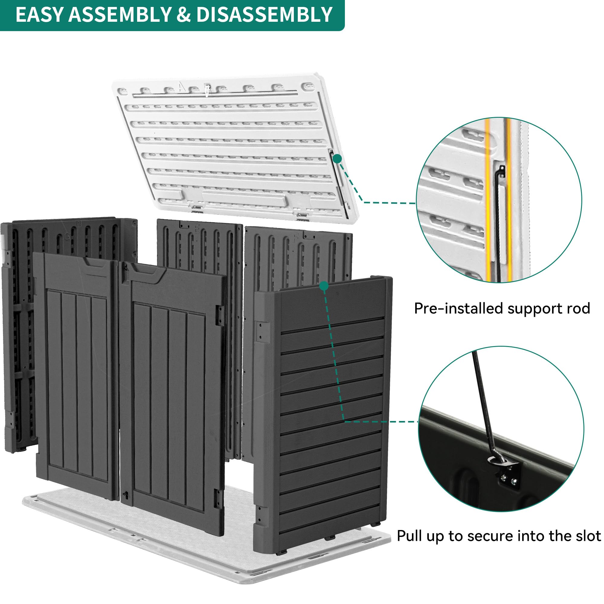 YITAHOME 35 cu ft Outdoor Horizontal Storage Shed - Weatherproof Resin Tool Shed with Multi-Opening Doors for Bike, Trash Cans & Garden Tools - Lockable Dark Gray Storage Solution for Patio, Backyard & Garage Organization