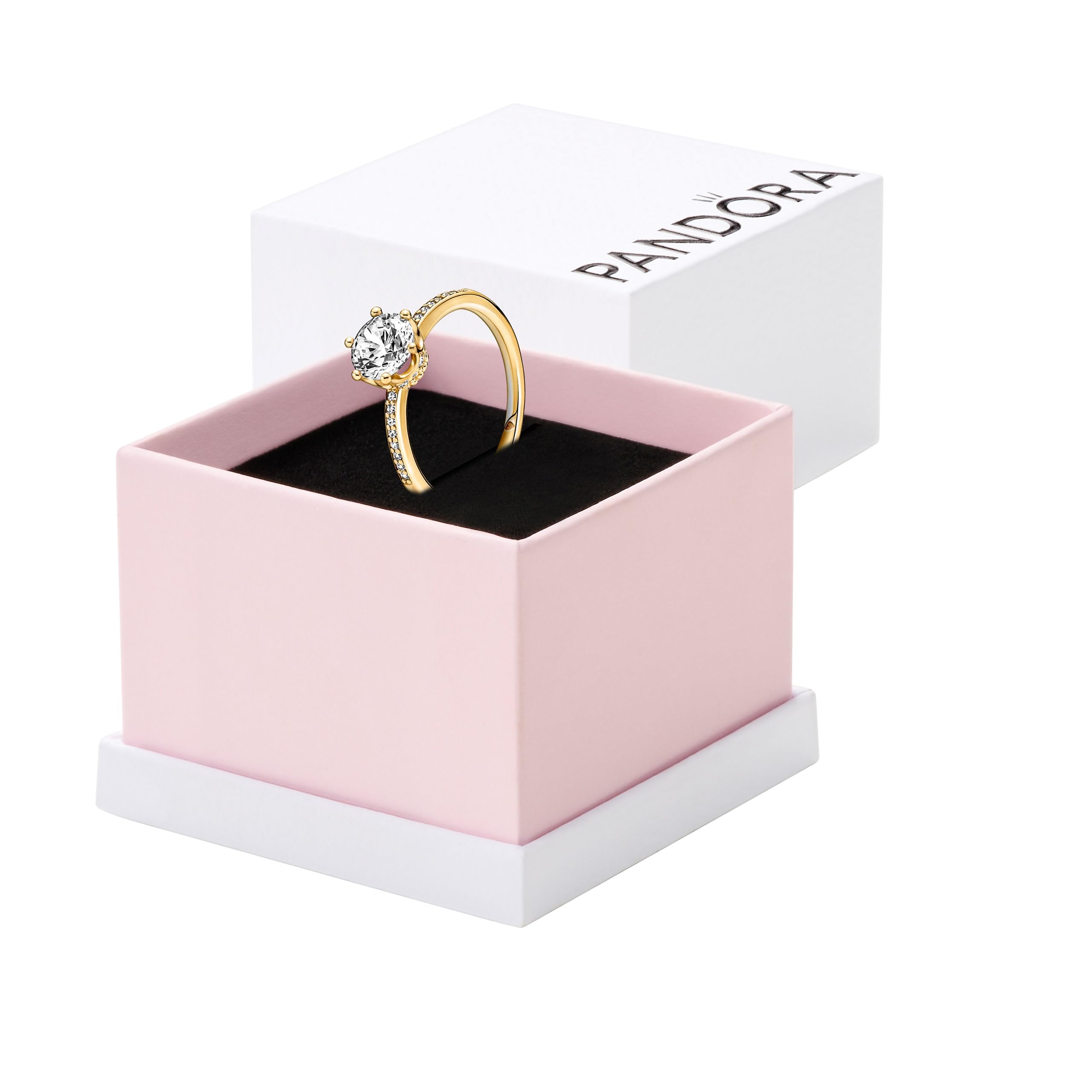 PANDORA Clear Sparkling Crown Solitaire Ring 14k Gold-Plated Cubic Zirconia Ring for Women - Elegant Jewelry Gift for Her with Gift Box - Perfect for Anniversaries, Birthdays & Special Occasions