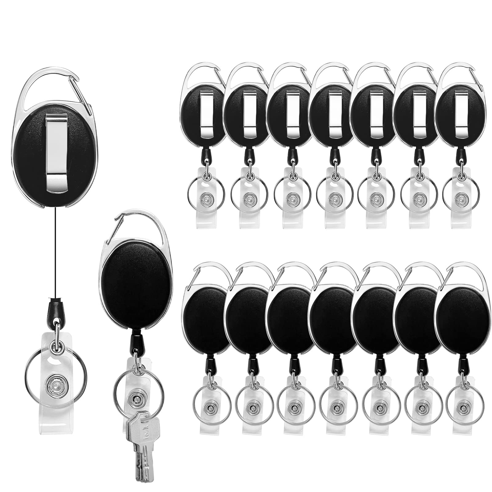 Simetufy 15 Pack Retractable ID Badge Holder with Carabiner - Heavy Duty for Office & Work