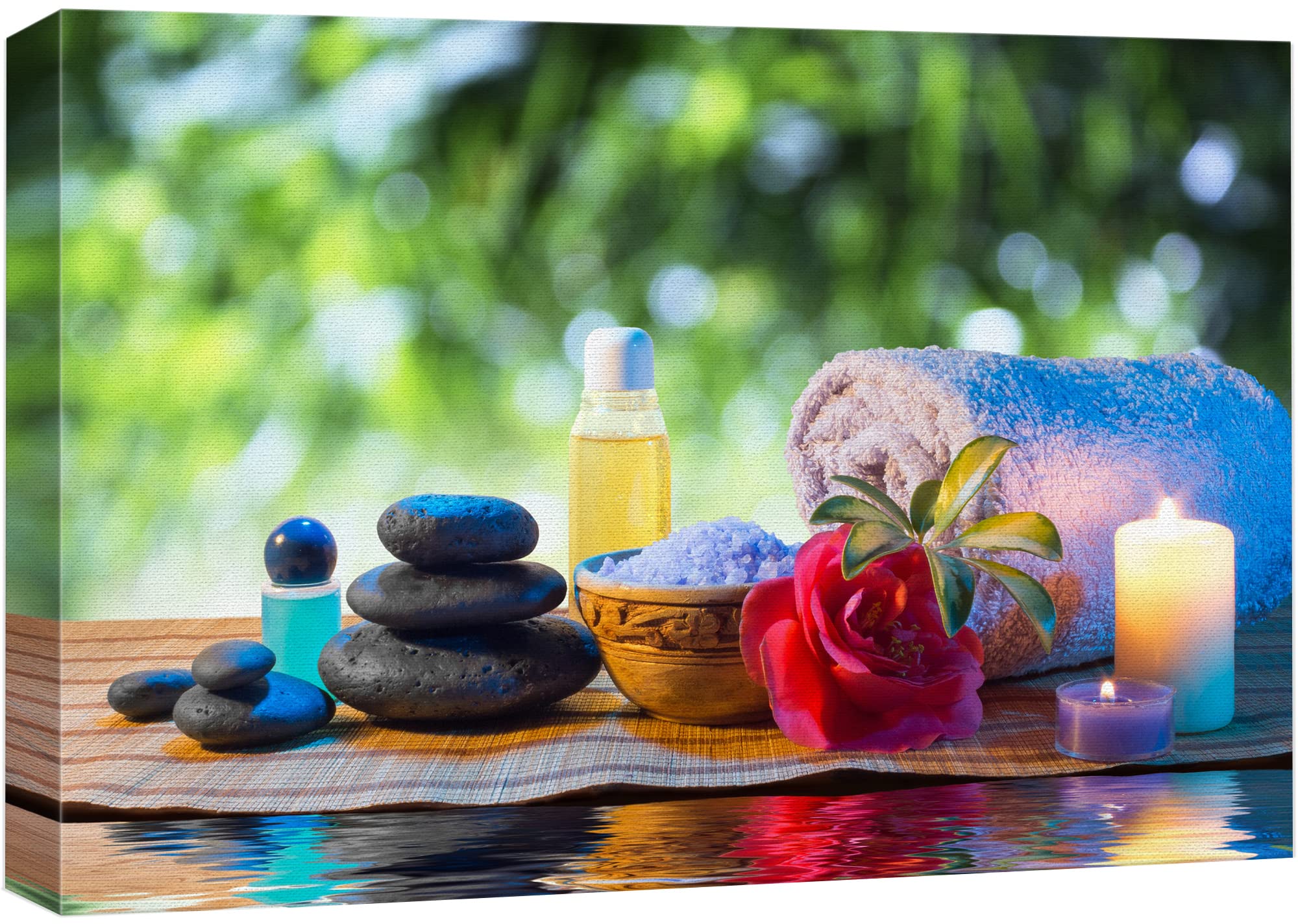 Wall26 Zen Jungle Spa Canvas Print - Relaxing Meditation Nature Wall Art with Stone, Towels & Candles for Yoga & Massage - Modern Contemporary Home Decor for Living Room, Bedroom, Office - 32