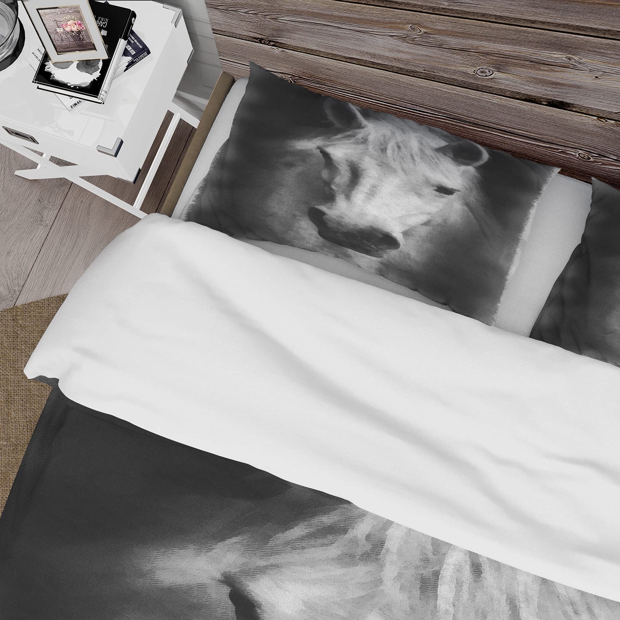 Farmhouse Horse Duvet Cover Set Queen Size - 3 Piece All Season White Bedding Set for Cozy Farmhouse Style Bedroom Decor | Perfect for Guest Rooms, Master Bedrooms & Vacation Homes