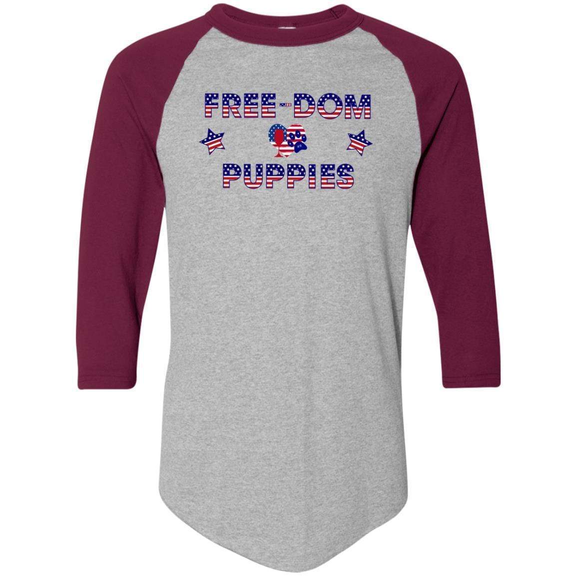 WineyBitches.Co Free Dom Puppies Colorblock Raglan Jersey - Trendy Women's Baseball Tee for Casual Wear, Street Style & Dog Lover Outfits