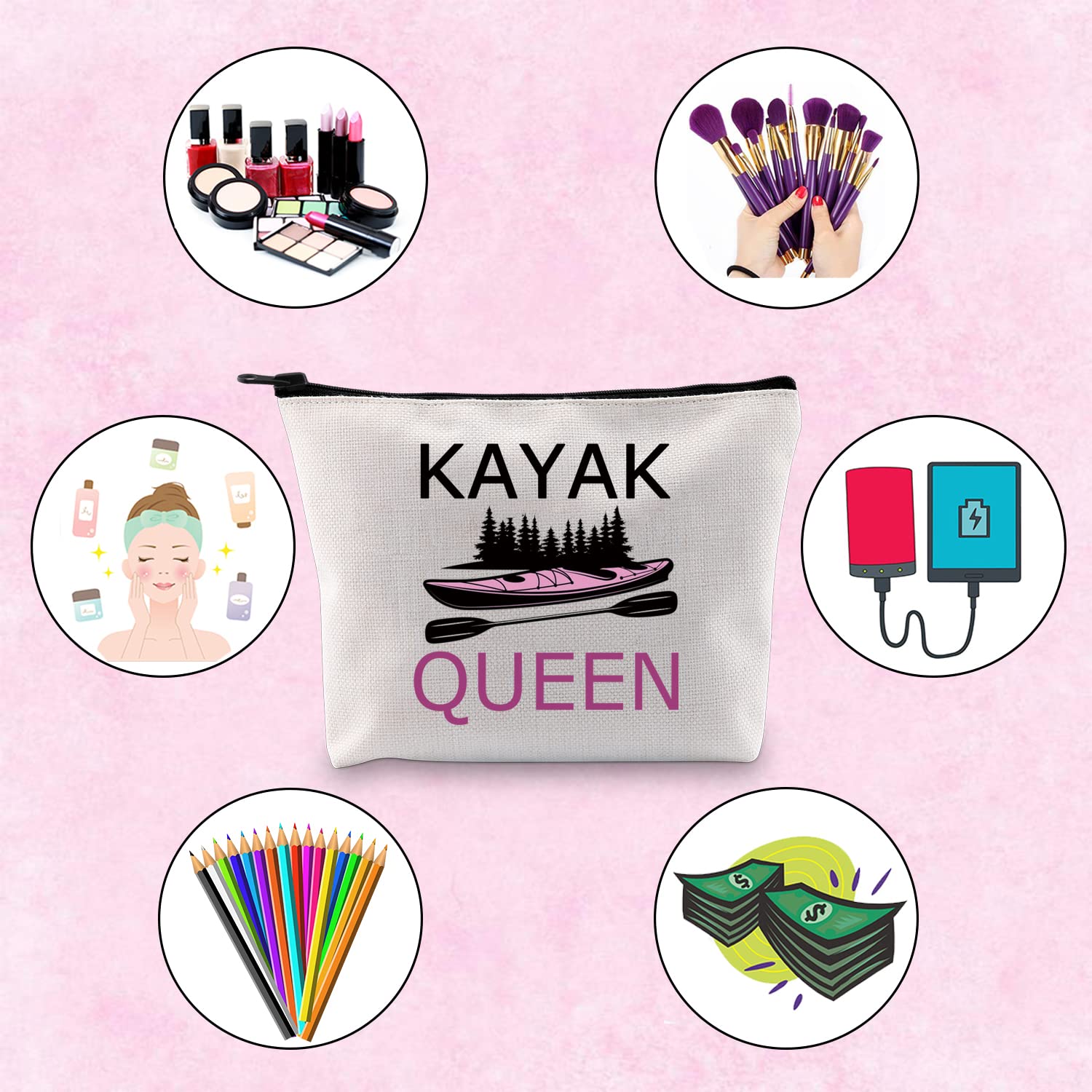 TSOTMO Kayak Queen Zipper Pouch Makeup Bag - Waterproof Cosmetic Organizer for Kayaking Enthusiasts, Paddling Team Gifts & Outdoor Adventures (Beige) - Perfect for Kayak Trips, Beach Days & Travel Essentials Storage