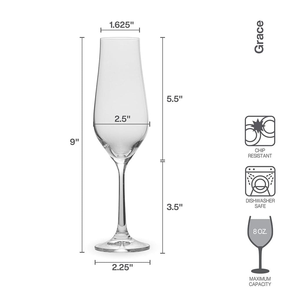 Elegant Grace Set of 4 Champagne Flute Glasses - Premium Crystal Glassware for Weddings, Parties & Celebrations - Perfect for Toasting, Anniversaries & Romantic Dinners