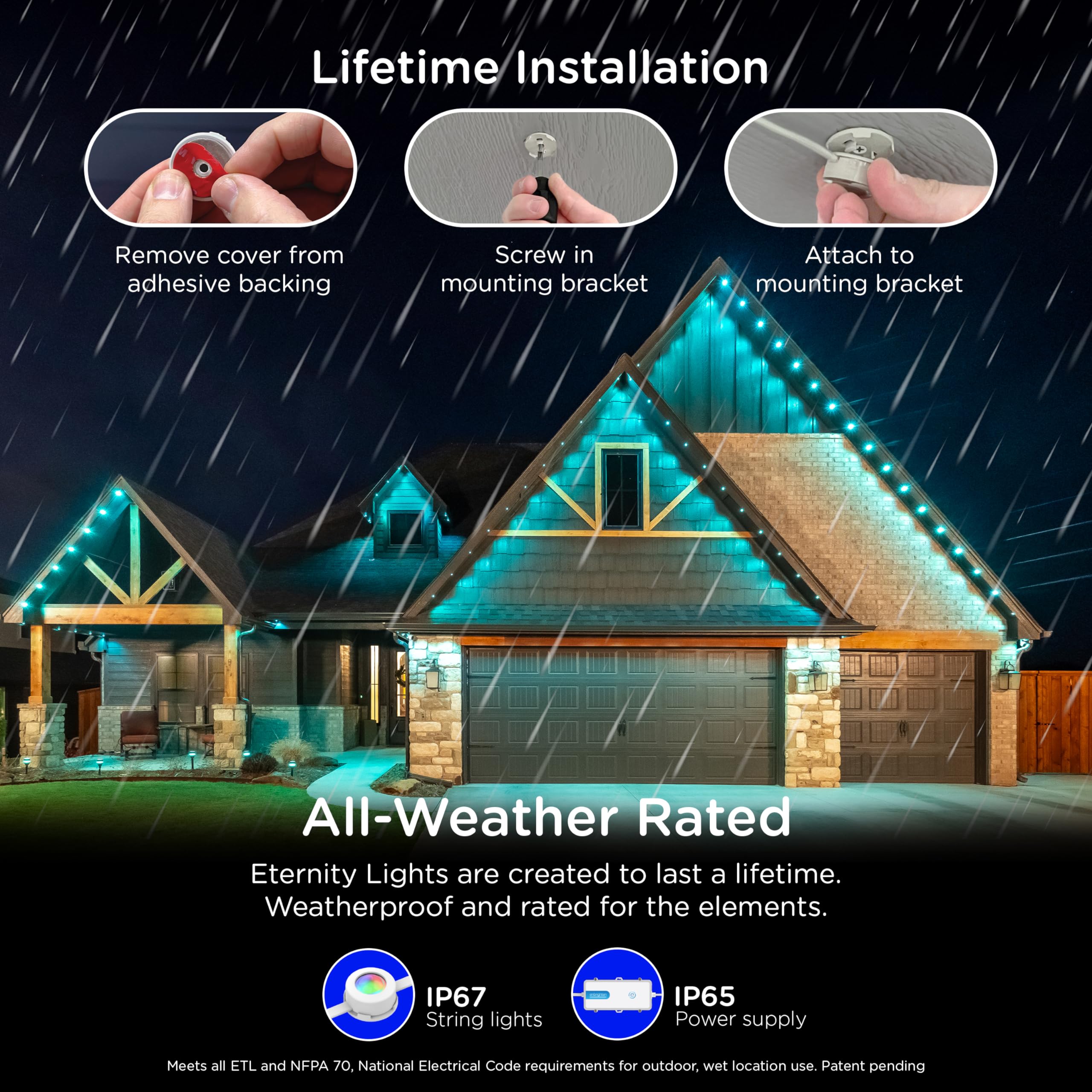 Enbrighten Eternity 100ft Permanent Outdoor Smart Lights with 72 RGBWIC LEDs - Weatherproof IP67 Rated, Alexa & Google Home Compatible - Perfect for Holiday Decor, Landscape Lighting, and Patio Accents