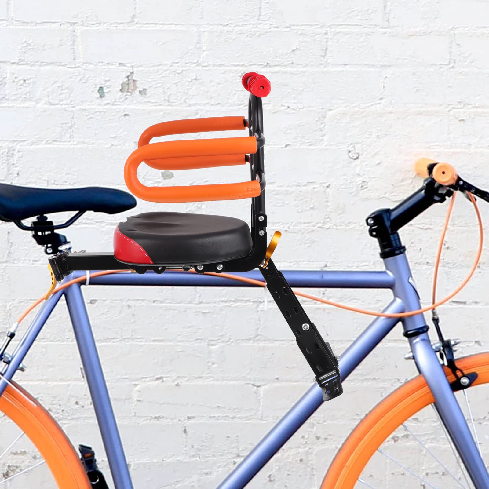BESPORTBLE Foldable Front Bike Seat for Kids - Adjustable Child Bike Saddle with Safety Footrest, Steel Frame Carrier for Baby & Toddler - Perfect for Family Cycling, Commuting and Outdoor Adventures