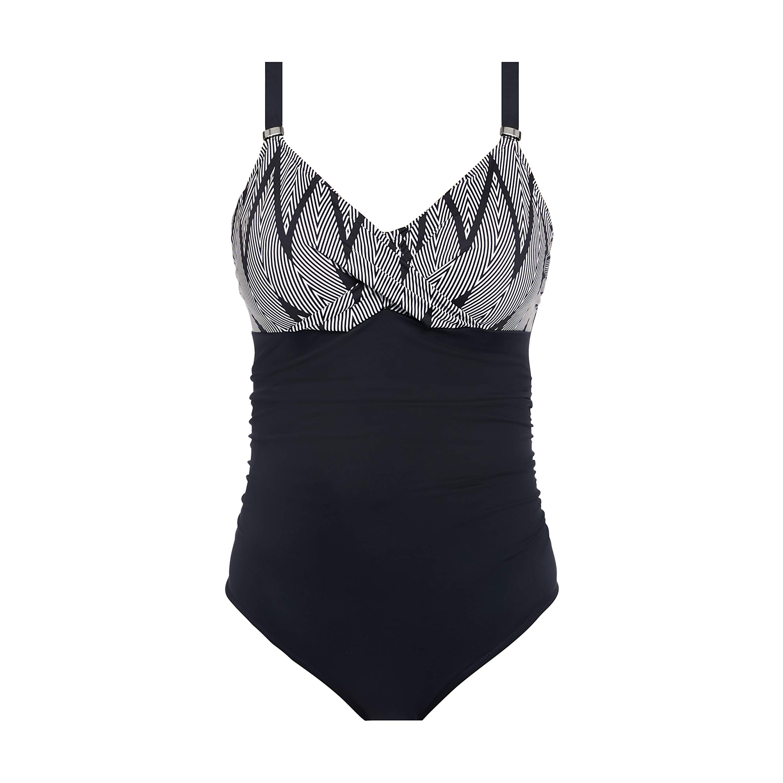 **Fantasie Women's Geneva Underwire Cross Front Light Control Swimsuit - 36FF Black/White - Perfect for Beach, Pool & Summer Vacations**