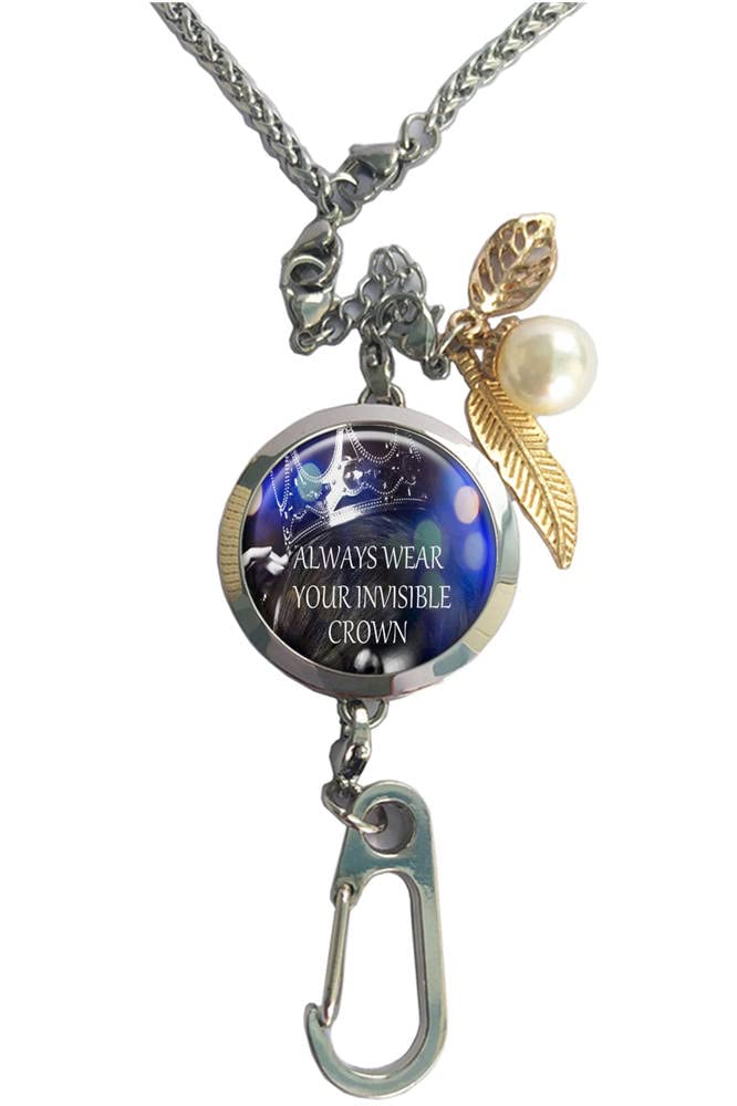 RhyNSky Aromatherapy Essential Oil Diffuser Locket Necklace - Invisible Crown Pendant, ID Badge Holder with Adjustable Lanyard & Keychain (C1001) | Perfect for Stress Relief, Office Wear & Aromatherapy Gifts