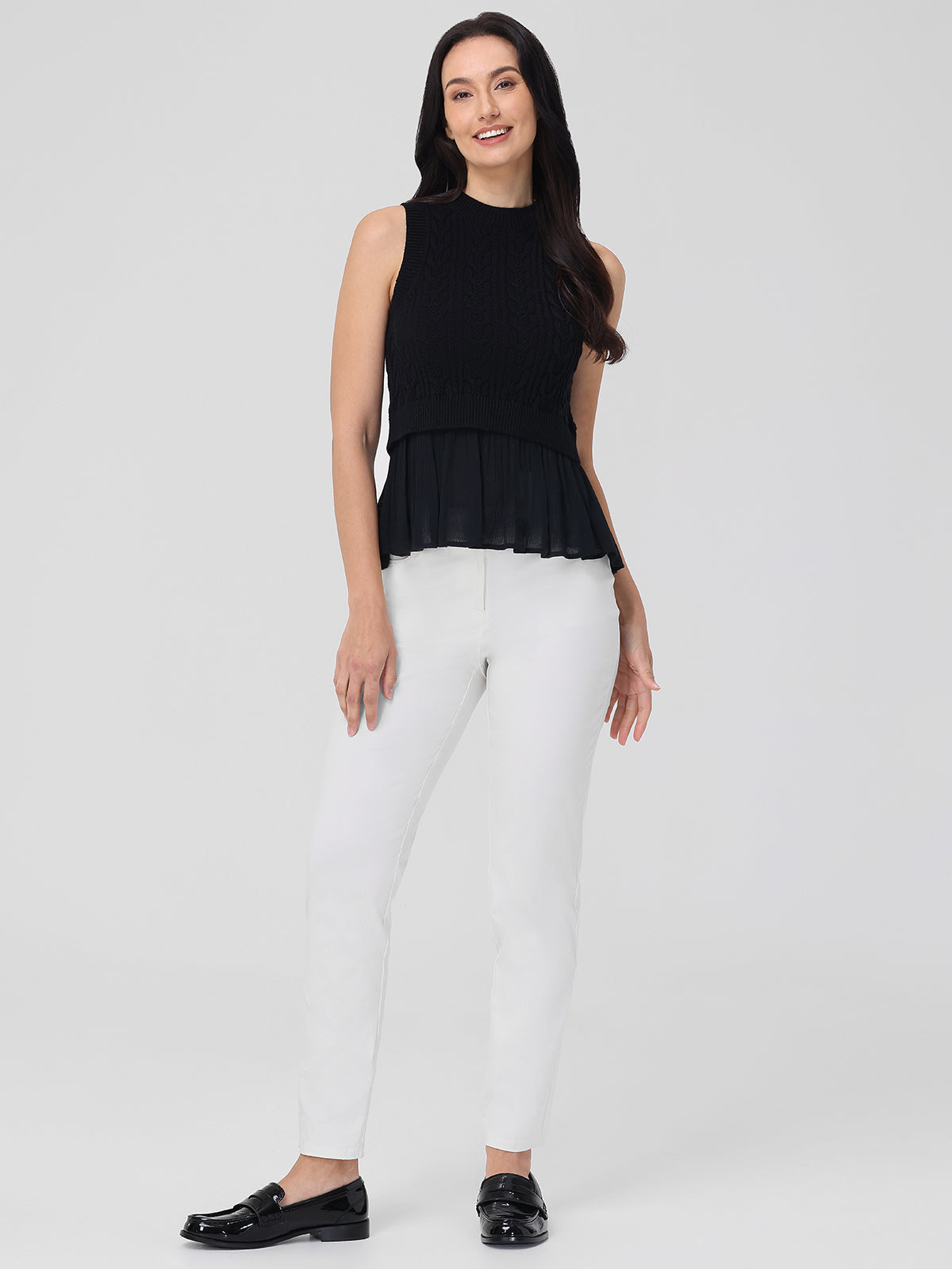 Camilia Mixed Media Cable Knit Tank Top for Women - Stylish Layering Piece for Casual Outfits and Office Wear