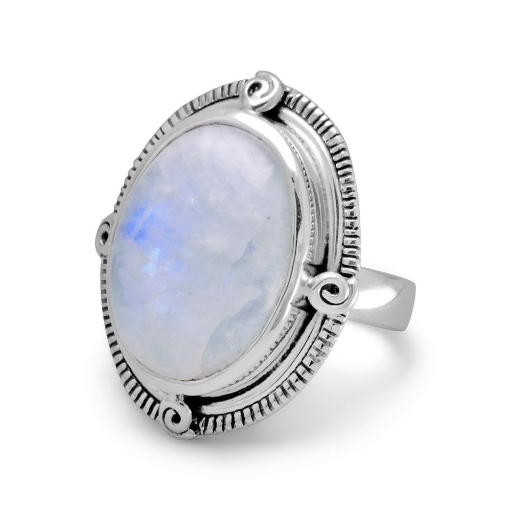 Vintage Oval Rainbow Moonstone Ring with Spiral Coil Design in Sterling Silver - Perfect for Boho Jewelry Lovers & Spiritual Healing