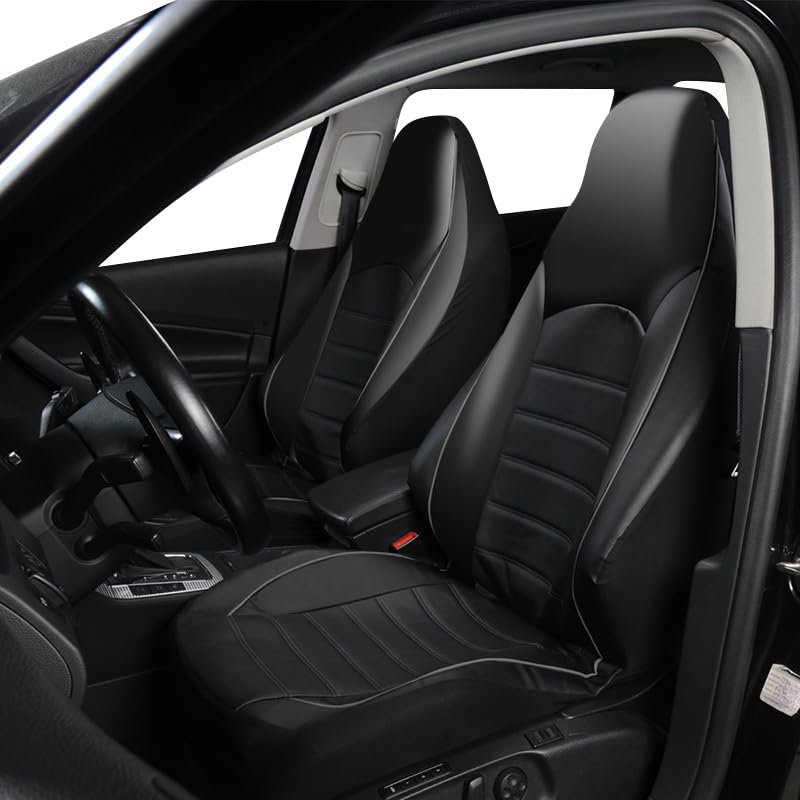 Premium AUTOYOUTH PU Leather Front Car Seat Covers - Universal Fit High Back Bucket Seat Protector for Cars, Trucks & SUVs (Black Gray) - Perfect for Daily Commute, Road Trips & Interior Protection