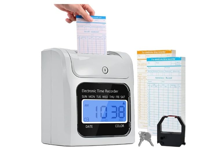 Employee Time Clock for Small Business - Punch Pak System with Time Calculation | Supports Up to 50 Employees | Includes 50 Time Cards & Security Key | 240V | Ideal for Offices, Retail Stores, Warehouses & Workplaces