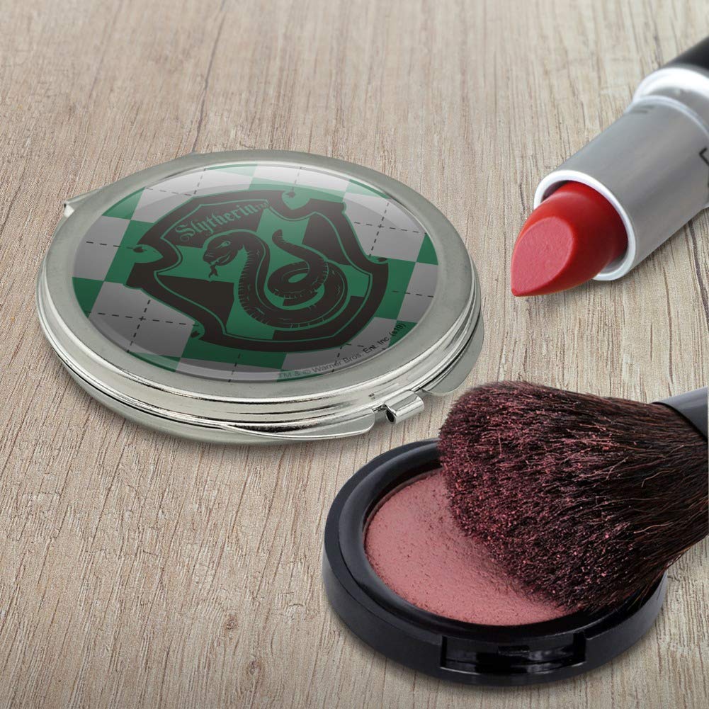 Harry Potter Slytherin Plaid Sigil Compact Travel Purse - Stylish Handbag with Makeup Mirror for Wizards & Fans | Perfect for Cosplay, Gift Giving & Daily Use