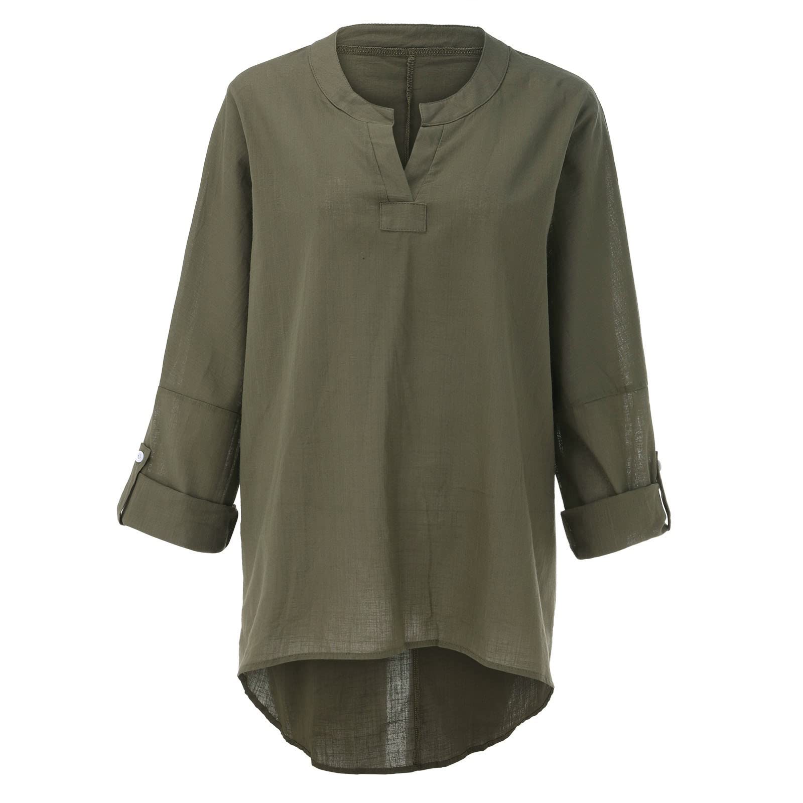 GIERIDUC Women's Long Sleeve Oversized T-Shirt - Soft V-Neck Tunic Top with Side Slits & Roll-Up Sleeves | Casual Loose Blouse for Work, Weekend & Layering