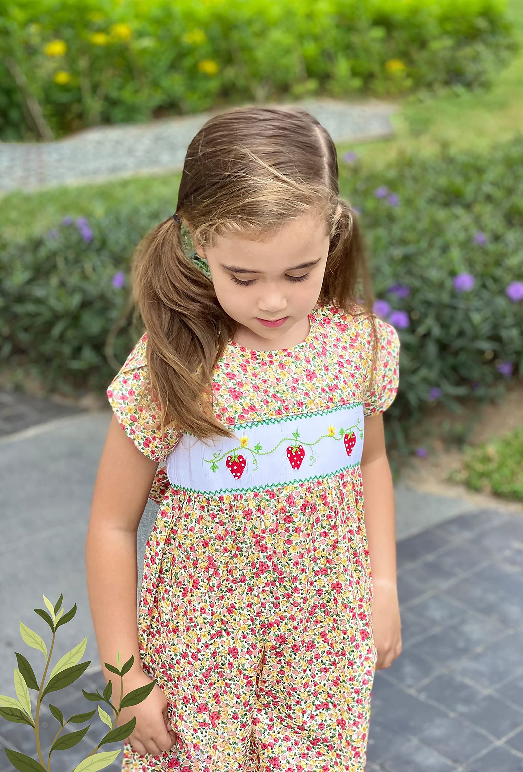 Adorable Strawberry Print Hand-Smocked Cotton Dress for Baby & Toddler Girls | 100% Woven Cotton | Perfect for Spring & Summer Outings, Birthday Parties & Photo Shoots