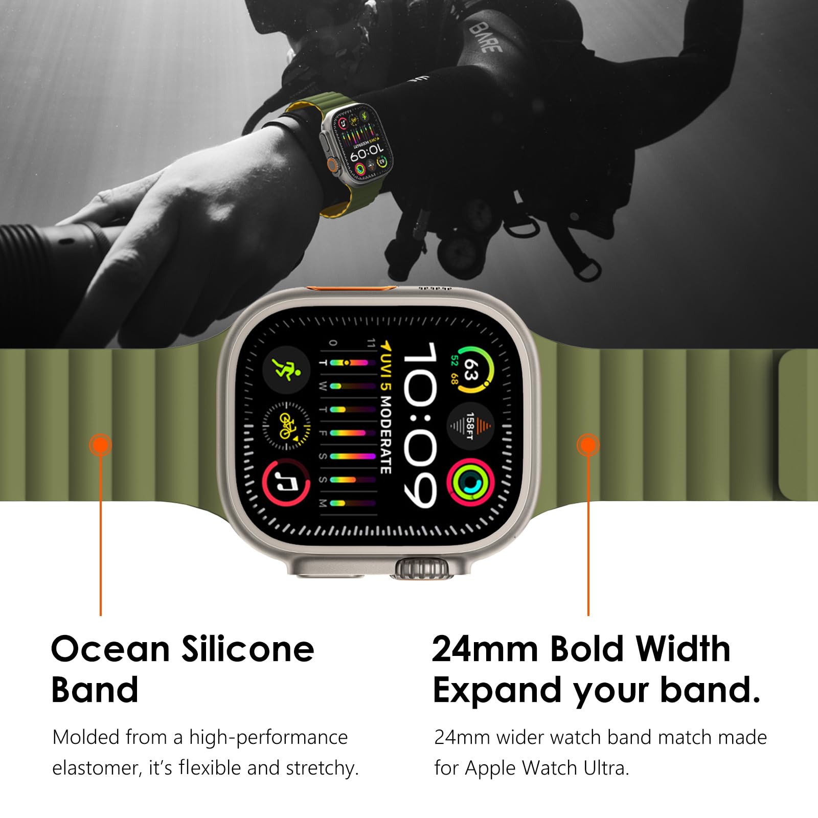 Premium Silicone Magnetic Apple Watch Band for Ultra 2/Ultra 49mm, Series 10 46mm, 9/8/7 45mm, SE2/SE/6/5/4 44mm - Sport Solo Loop for Men & Women - Perfect for Workouts, Running & Everyday Wear
