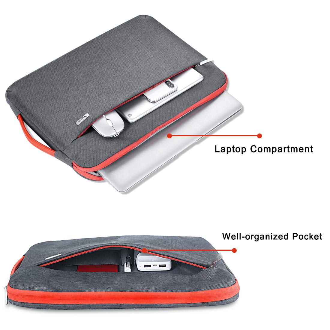 Voova 15.6-16 Inch Laptop Sleeve Case - 360° Protective Computer Bag for MacBook Pro 16 M3/M2/M1 (2023-2019), Dell XPS 15, HP, Acer & Asus - Grey with Organizer Pockets | Perfect for Work, Travel & School Commute
