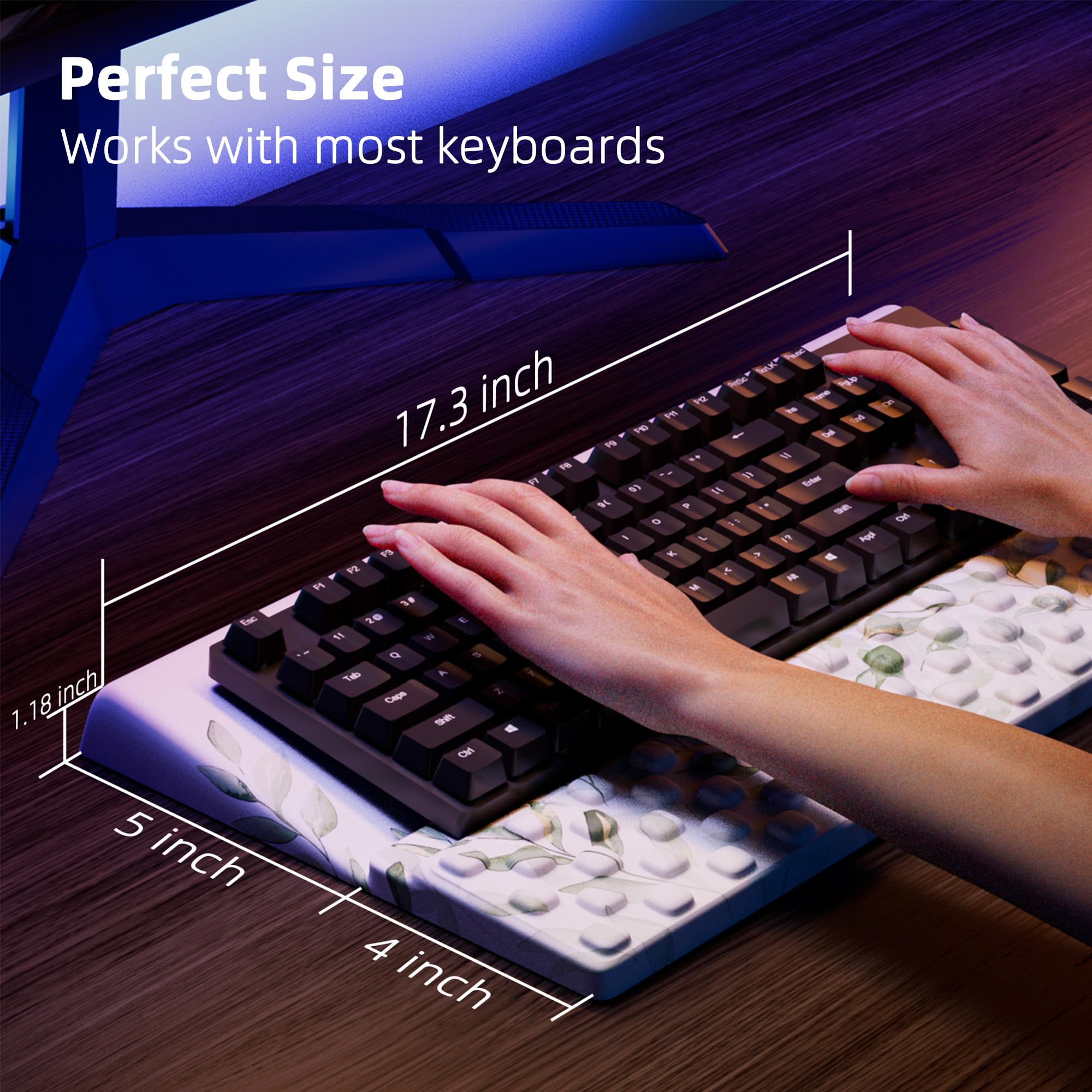 Ospelelf Ergonomic Keyboard Wrist Rest Pad - Comfortable Keyboard Stand Holder for Office & Home Desk Accessories - Green Leaves Pattern - Ideal for Typing, Gaming & Long Work Sessions