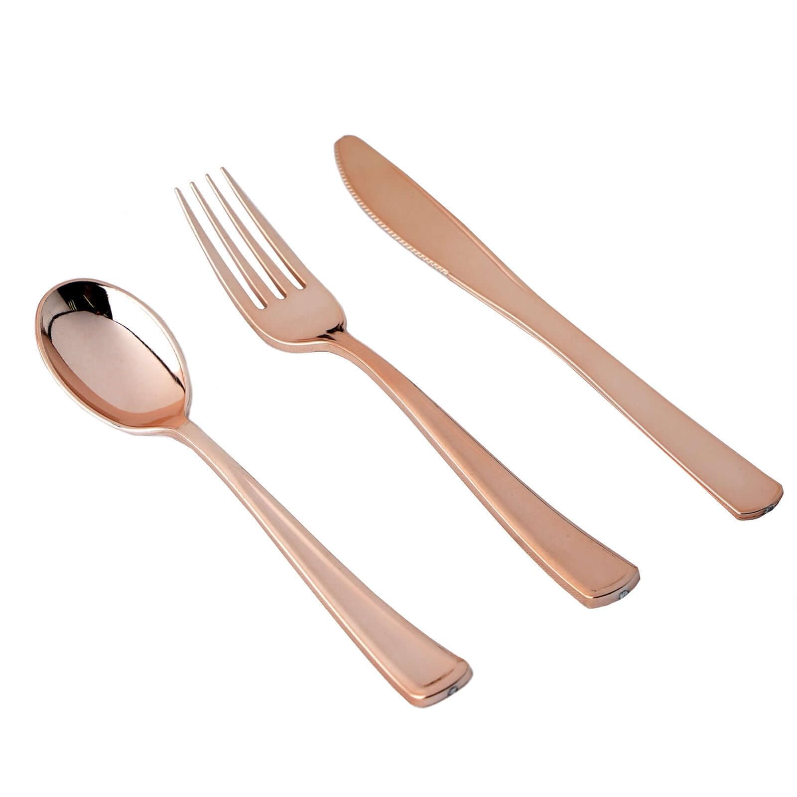 Efavormart 30-Pack Rose Gold Disposable Plastic Silverware Set - Heavy Duty 7