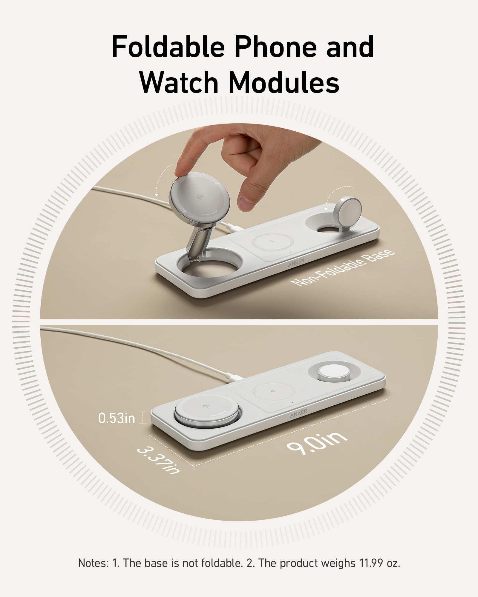 Anker 3-in-1 Foldable Wireless Charging Station for iPhone 16/15/14 Series | Qi2 Certified 15W Fast Charger with MagSafe | Compatible with AirPods & Apple Watch | Includes USB-C Adapter | Perfect for Home, Office & Travel Charging Needs