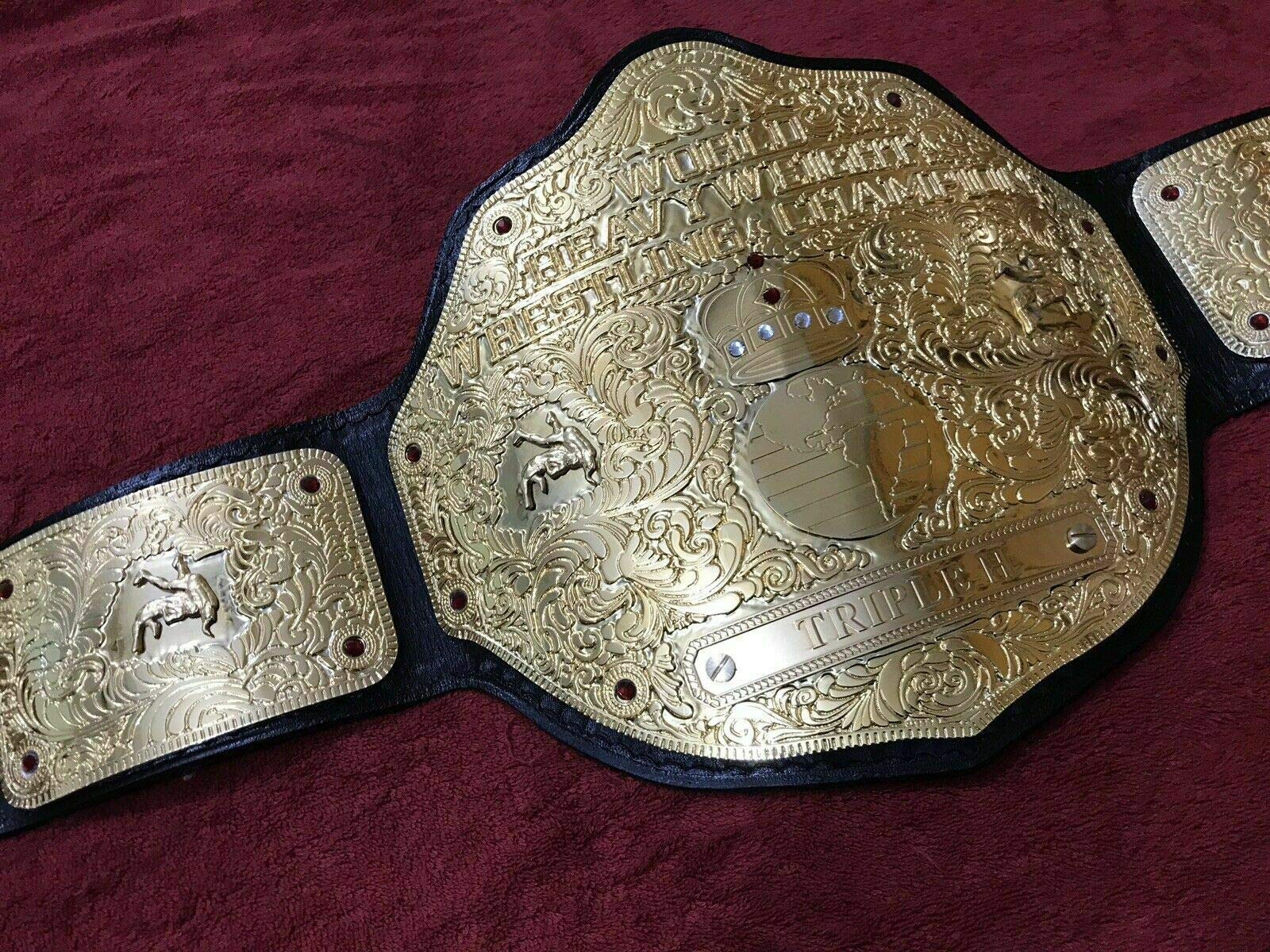 Maxan Big Gold Belt Replica - Custom Championship Wrestling Belt with Real Leather & Thick Plates - Perfect for WWE Cosplay, Wrestling Events & Collectors