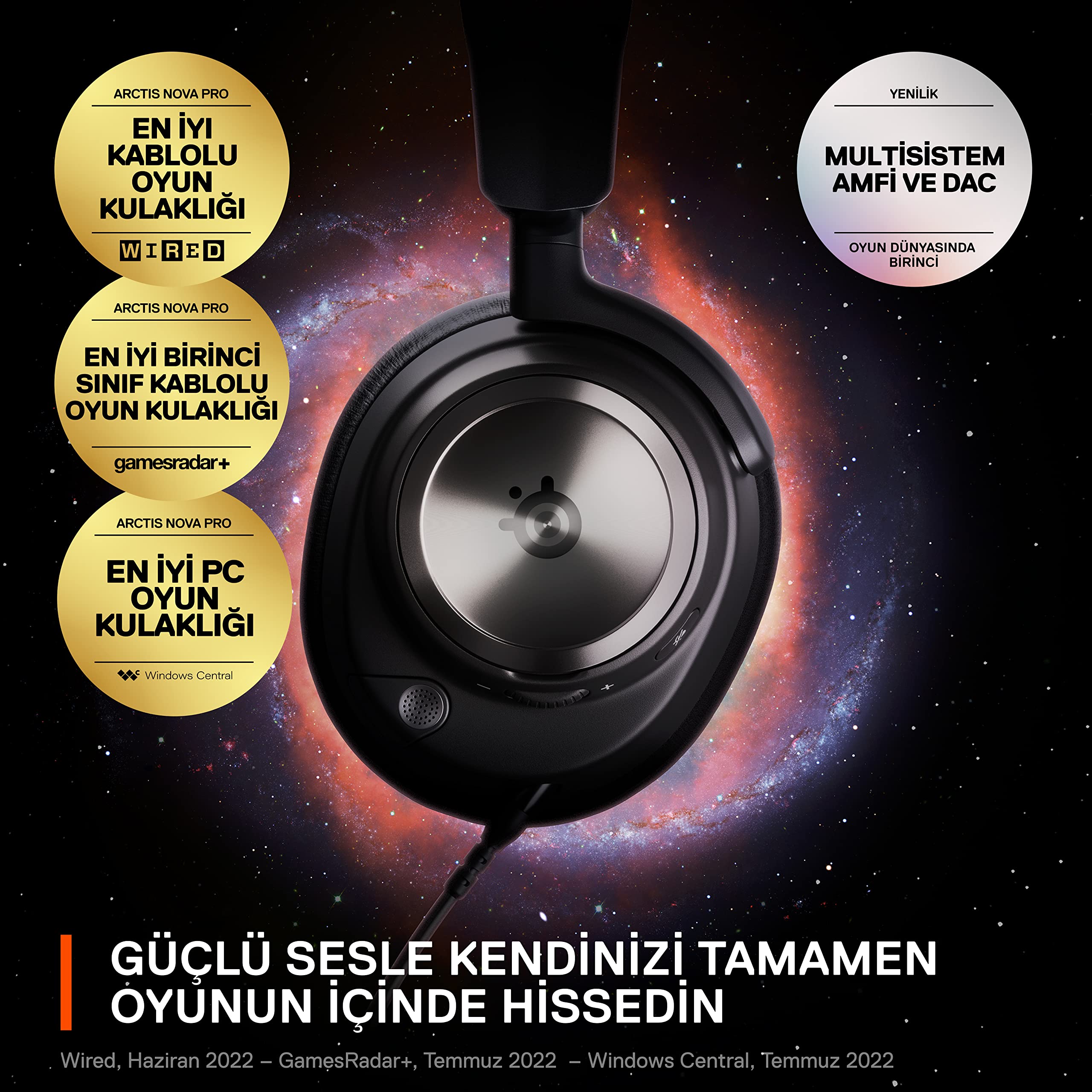 SteelSeries Arctis Nova Pro Multi-System Gaming Headset with Hi-Fi Drivers, Hi-Res Audio & 360° Spatial Sound | GameDAC Gen 2 | ESS Sabre Quad-DAC | Retractable Mic | for PC, PS5, PS4, Nintendo Switch | Perfect for Competitive Gaming & Immersive Entertainment