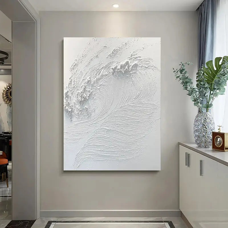 White Minimalist Textured Painting Canvas - Modern Abstract Wall Art for Living Room & Bedroom Decor | High-Quality Stretched Canvas #MM014