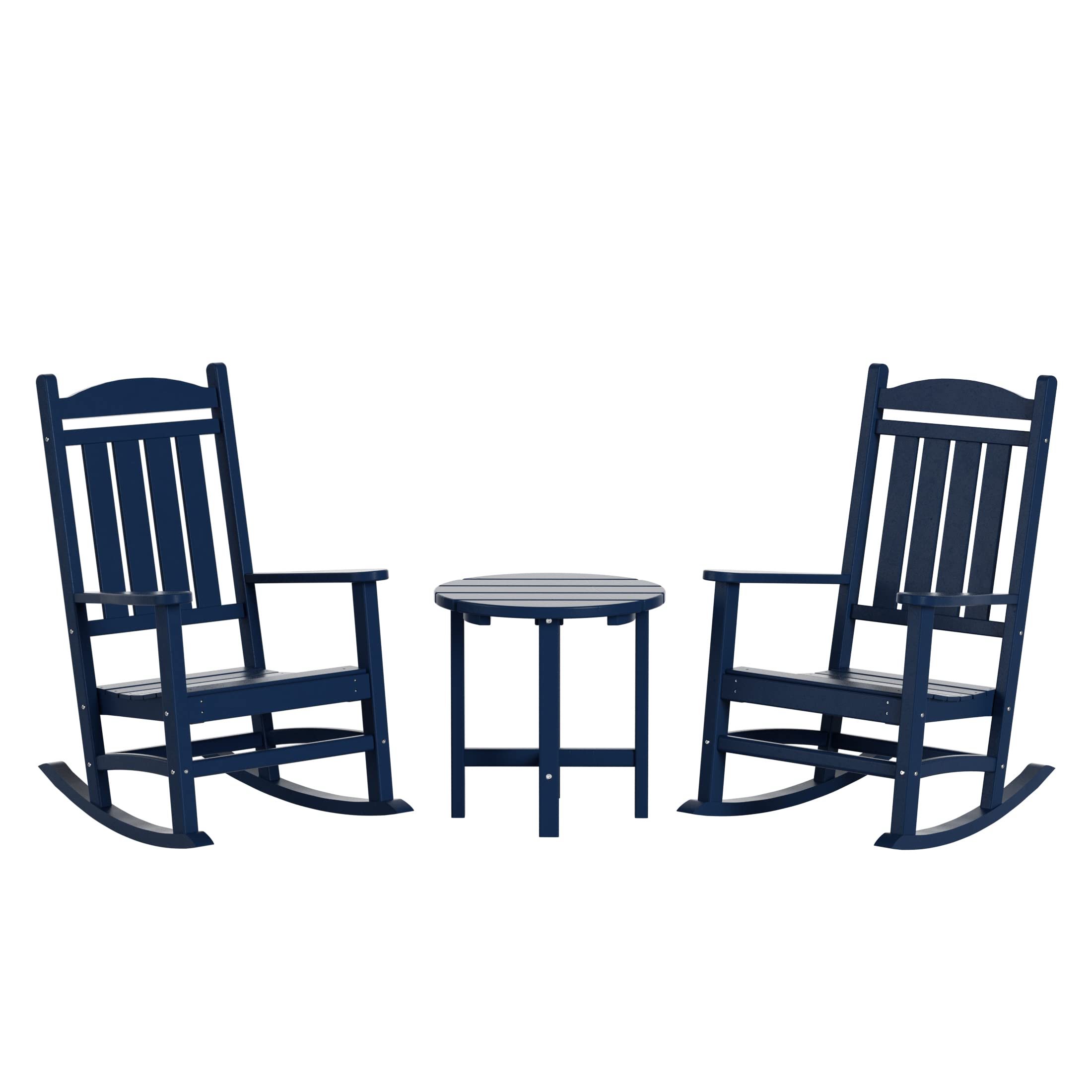 HDPE Plastic Adirondack Rocking Chairs Set with Side Table - Navy Blue for Patio, Garden & Backyard Relaxation