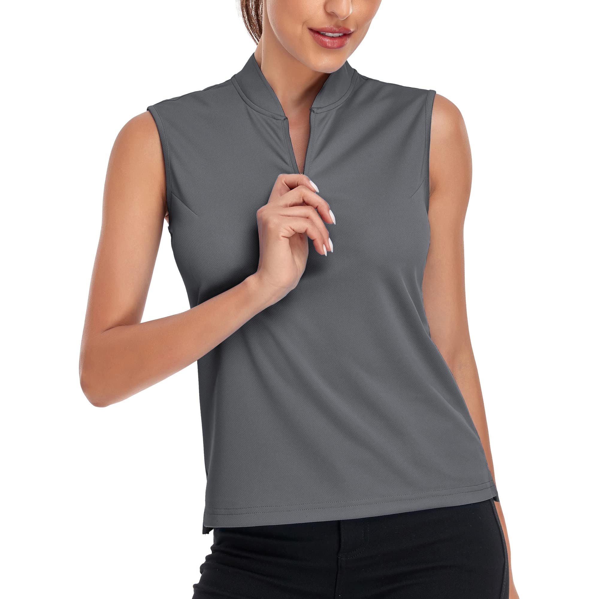 Women's Quick Dry UPF 50+ Golf Polo Shirts - Sleeveless Athletic Zip Up Tank Tops for Women - Perfect for Golf, Tennis, Running & Outdoor Sports