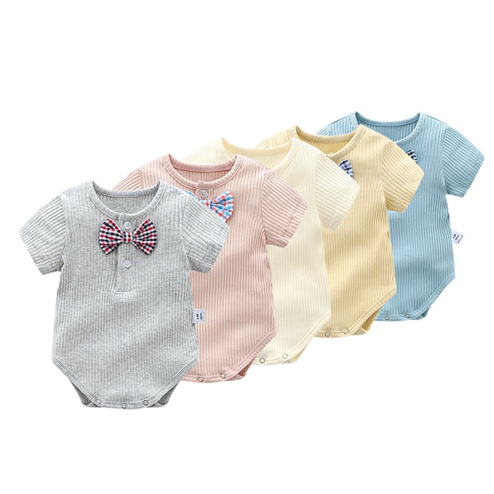 Newborn Baby Boys Short Sleeve Bodysuit with Bowtie - Soft Cotton One-Piece Outfit for Summer | Perfect for Photoshoots, Parties & Everyday Wear