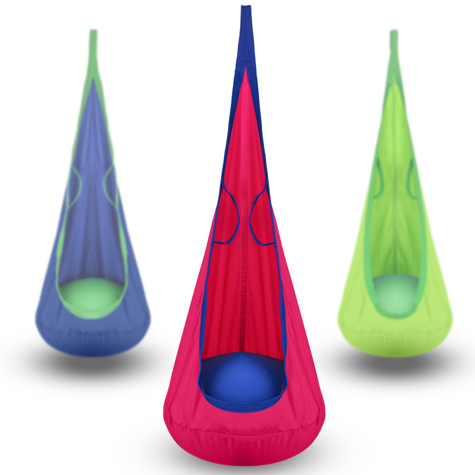 Highwild Kids Pod Swing Seat - Hanging Hammock Chair with Inflatable Pillow & Storage Pocket - Sensory Swing for Indoor/Outdoor Use - Supports Up to 176 lbs (Pink & Blue) - Perfect for Playrooms, Backyards & Sensory Therapy Spaces