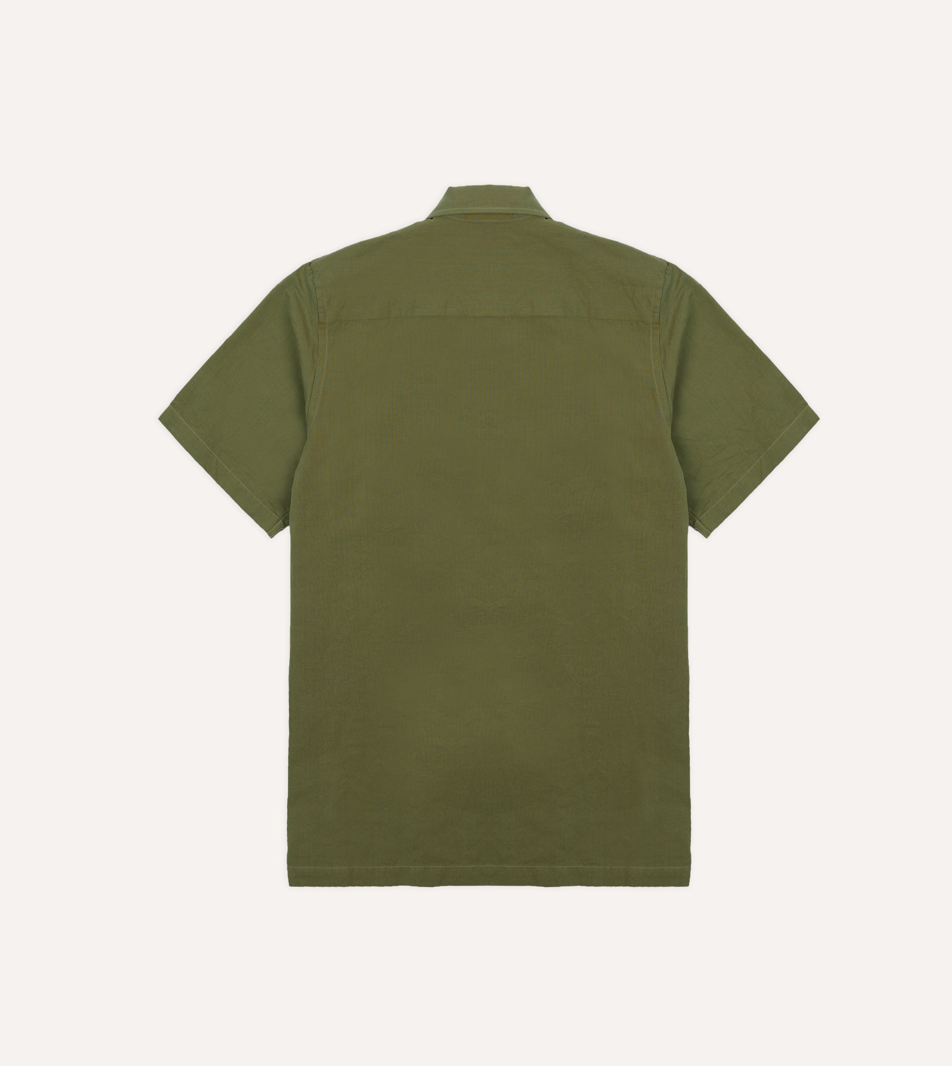 Premium Olive Cotton Linen Camp Collar Shirt for Men - Breathable Short Sleeve Button Down with Three Pockets | Casual Summer Wear, Beach Outings & Outdoor Adventures