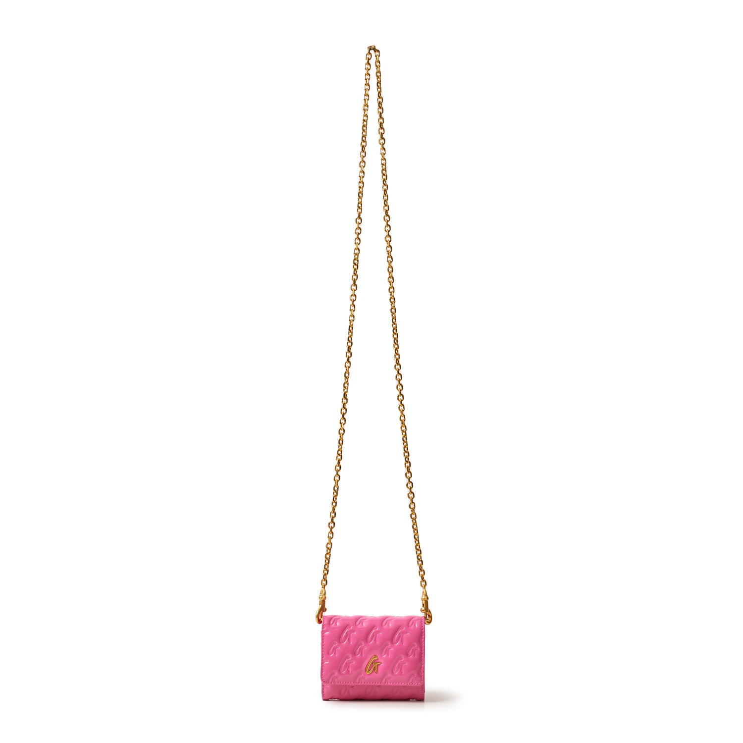 Monogram Gold Compact Wallet on Chain (WOC) with Mirror - Hot Pink | Fashionable Crossbody Bag for Women, Perfect for Parties, Dates & Evening Events