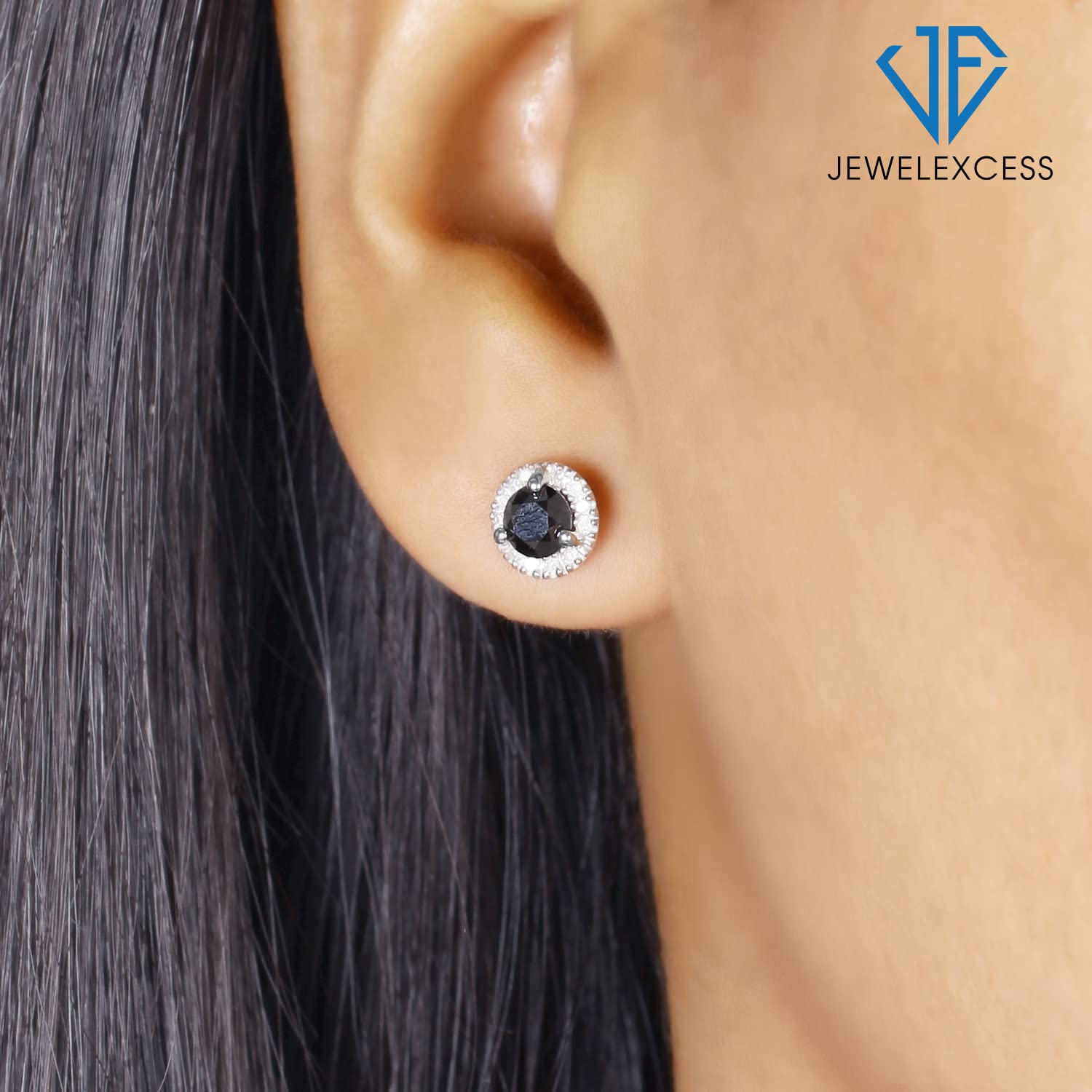 1.00 Carat Black & White Diamond Halo Stud Earrings in Sterling Silver – Elegant Women's Jewelry for Birthday Gifts & Special Occasions | JEWELEXCESS