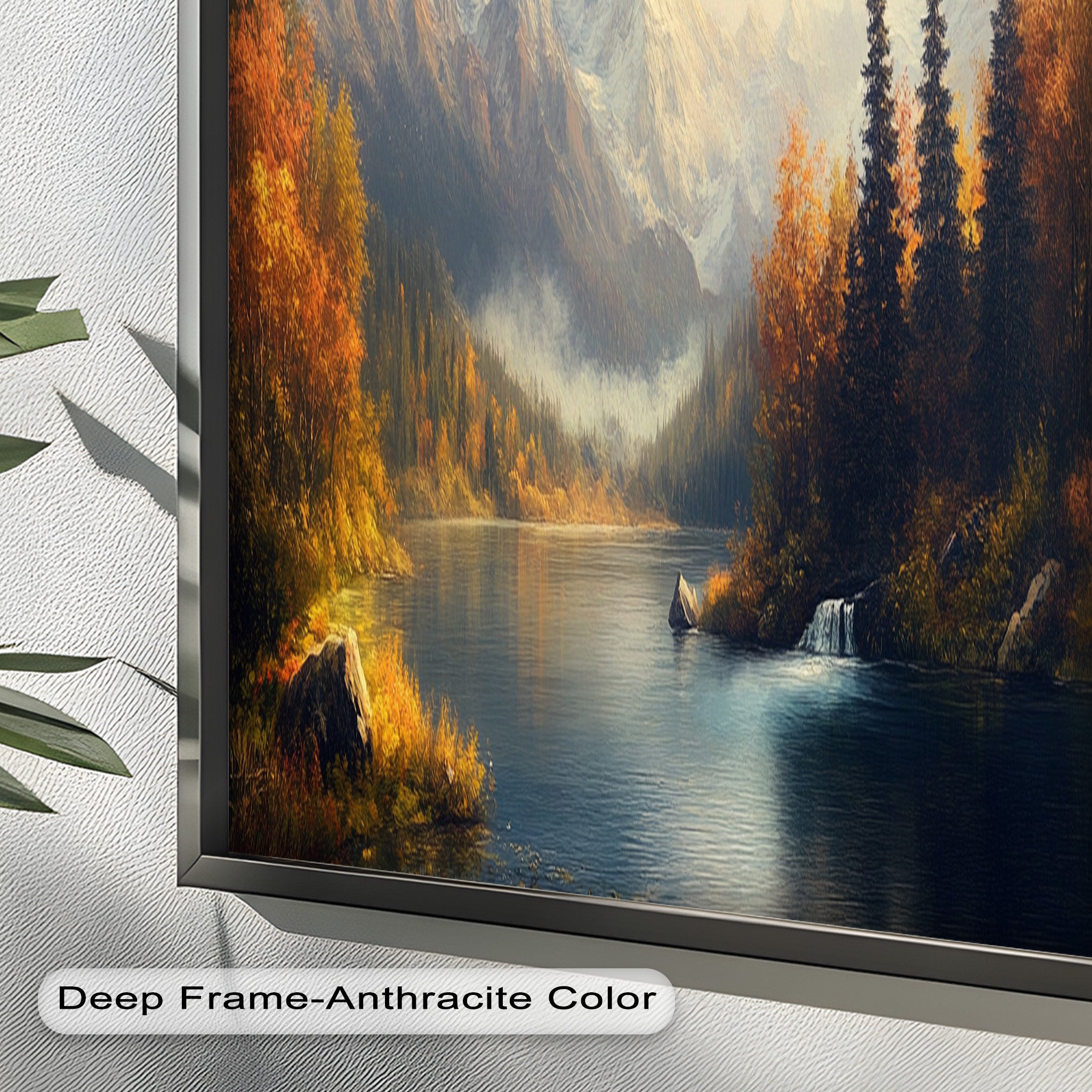Autumn Lake Wall Art - Handmade Mountain Landscape Oil Painting for Living Room Decor | Nature-Inspired Home Artwork