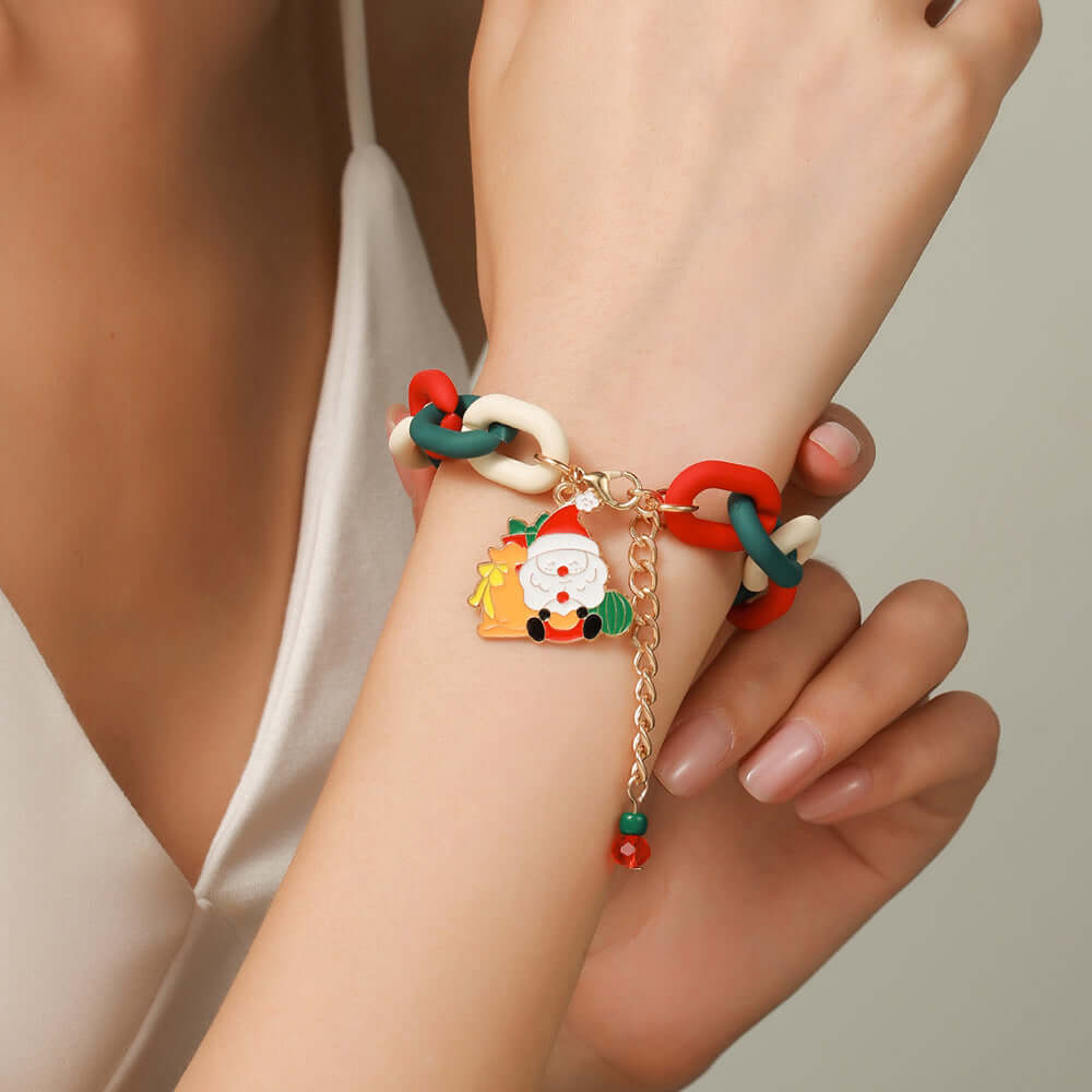 Santa Claus Acrylic Link Holiday Christmas Bracelet | D1045 | Perfect for Christmas Parties, Gift Exchanges & Festive Accessories