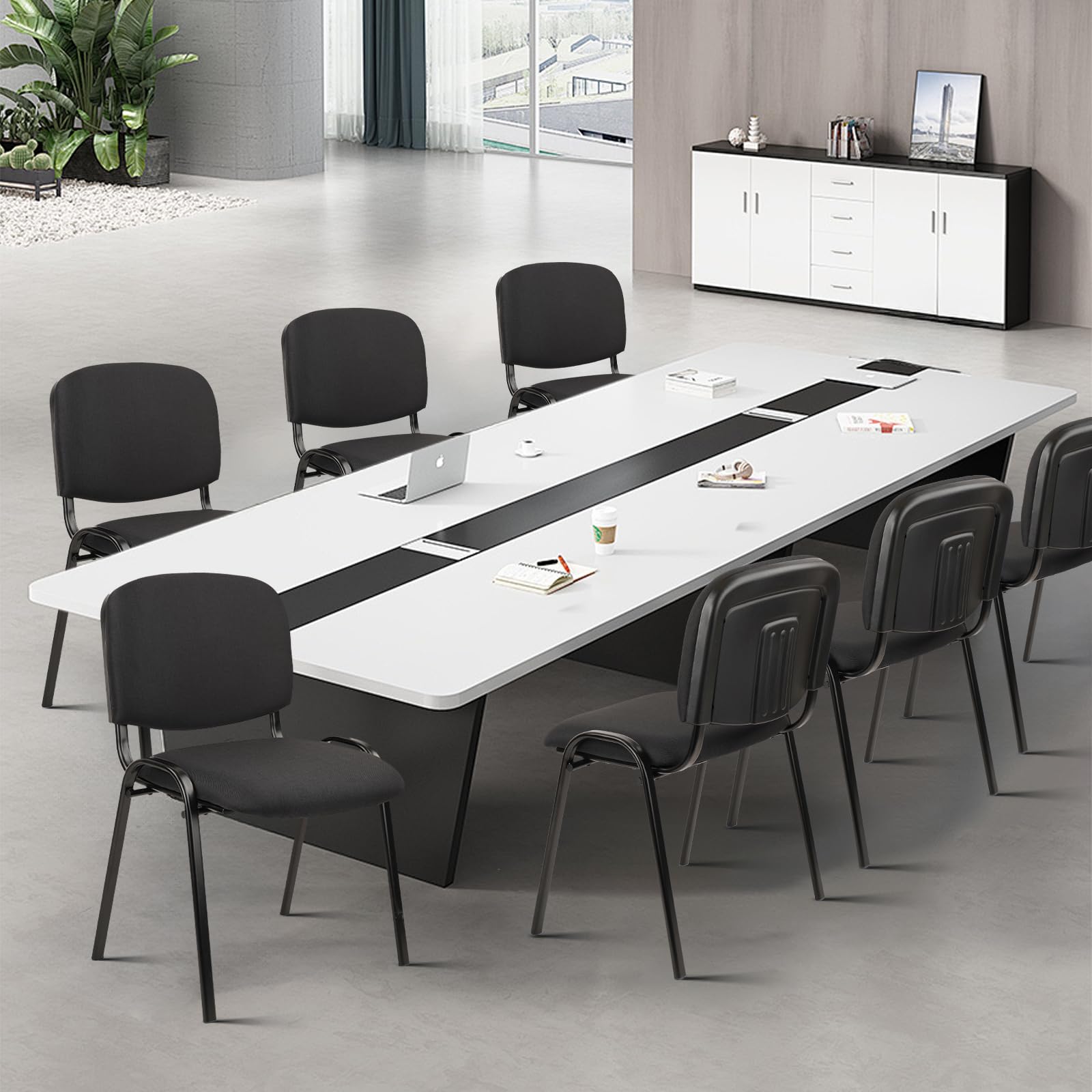CLATINA 10-Pack Stackable Waiting Room Chairs - Black Fabric Reception Chairs with Thickened Seat & Back Cushion, Metal Frame for Conference Rooms, Offices & Guest Areas | Perfect for Lobbies, Waiting Areas & Event Seating