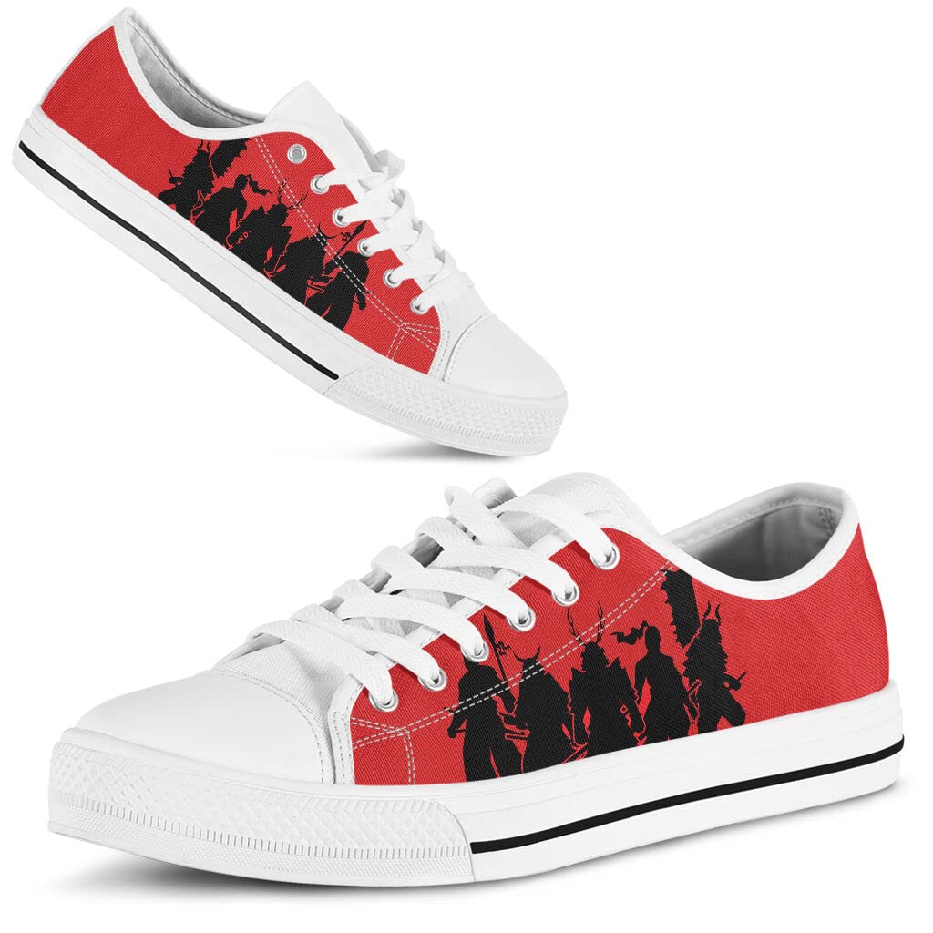 Japanese Samurai Canvas Low Top Sneakers - White Animal Print Unisex Shoes for Men & Women | Perfect Gift for Japanese Culture Lovers | Ideal for Cosplay, Casual Wear & Anime Enthusiasts