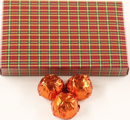 Scott's Cakes Premium Milk Chocolate Mango Italian Buttercream Candies - Orange Foil Wrapped - 1 Pound Christmas Plaid Gift Box - Perfect for Holiday Gifting, Party Favors & Sweet Treats