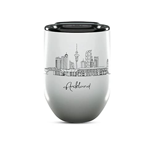 12 Oz Insulated Wine Tumbler with Lid - Auckland North Island Themed College Graduation Gift - Unique New Zealand Souvenir Drinkware for Her, Students & Long Distance Friends - Perfect for Travel, Picnics & Outdoor Adventures