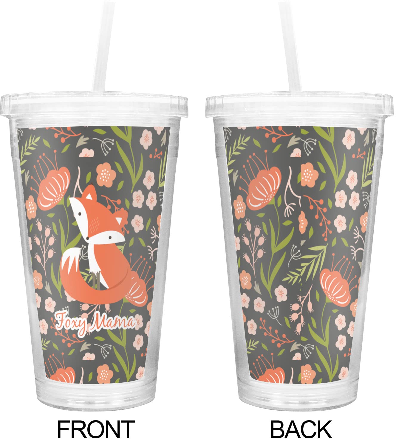 Personalized Foxy Mama 20oz Double Wall Insulated Stainless Steel Tumbler with Straw and Lid - Custom Name Gift for Mom, Women - Perfect for Coffee, Tea, Iced Drinks at Home, Office or Travel